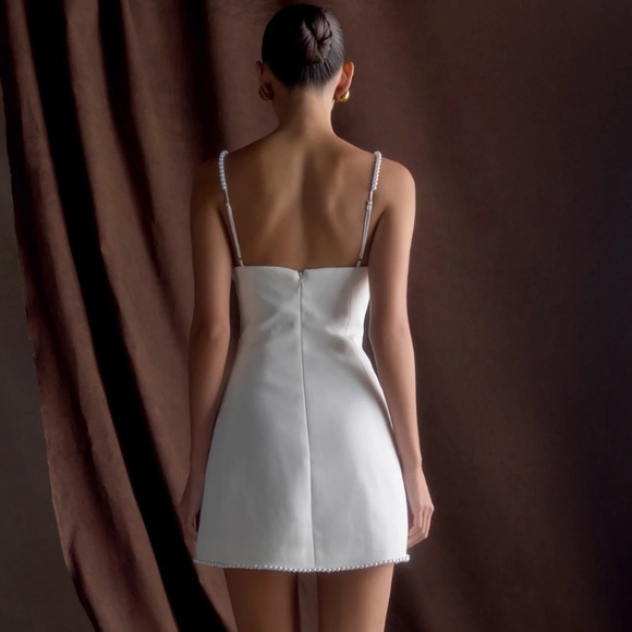 Meshki White Mini Dress with Pearl Details - Picture 2 of 12